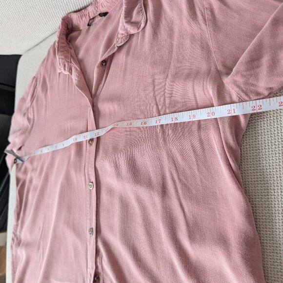 Stradivarius, Linen-like Blush Pink Roll-up Sleeve Blouse, Size L - Picture 10 of 14